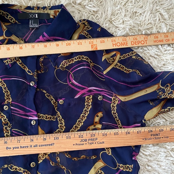 XXI chain print blouse shirt semi-sheer women’s size S - Picture 6 of 11